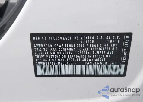 2017 Volkswagen Jetta 1.4T Se из США, поврежденный, VIN 3VWDB7AJ7HM265077